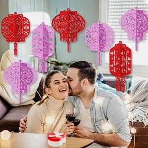 3D Valentines Day rose lanterns with LOVE cutouts and glitter finish for party decor