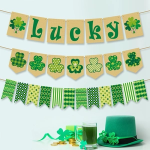 St Patricks Day Banners Lucky Shamrock Burlap Garland Irish Green Party Decoration Hanging Ornament Home Decor