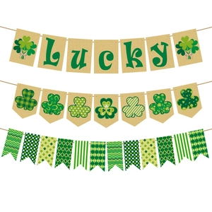 Saint Patrick's Day Lucky clover burlap banner set with green patterns for party decor