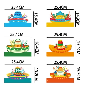 Set of six Mexican Fiesta Sombrero headbands with size labels on a white background