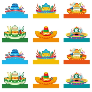 Mexican Sombrero Party Hats Paper Headbands Photo Props For Cinco De Mayo Fiesta Carnival Decorations