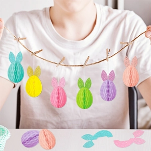 Easter bunny honeycomb paper pendants in six vibrant colors for festive party decoration