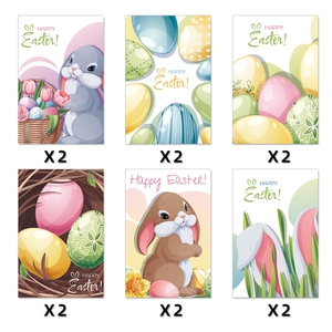 12er-Set Osterkarten mit 6 niedlichen Hasen- und Blumen-Eier-Designs für das Fest