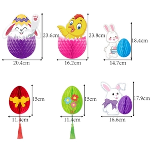 Easter honeycomb paper ornaments set with bunny and egg designs and silk tassels