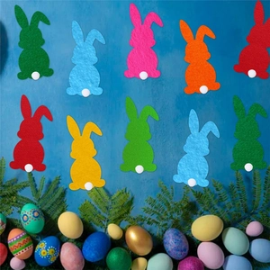 Colorful felt Easter bunny door hangers with plush tails for festive wall decorations