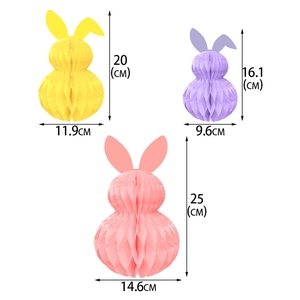 Lot de décorations de Pâques lapin en papier alvéolé avec dimensions détaillées