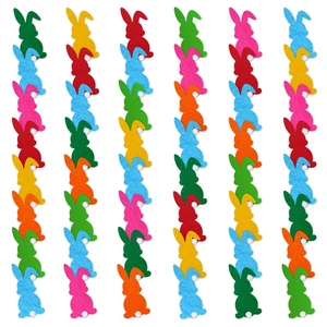 Colorful Easter felt bunny garland with soft white pompom tails for festive party decoration