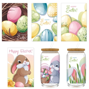 Easter Water Bottle Stickers Bunny Egg Pattern Self Adhesive Labels For Holiday Party Decoration Accessories Gifts
