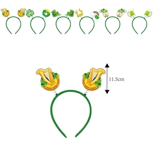 St. Patrick's Day headbands with shamrocks and gold pots on spring-mounted designs
