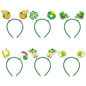 Set of 6 St. Patrick's Day headbands featuring green clovers and festive Irish symbols
