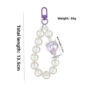 Detail view of a 13.5cm acrylic bear bead chain with purple carabiner and colorful charms