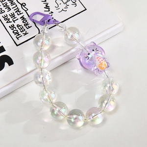 Iridescent beaded chain with purple cat ice cream pendant and lobster clasp for bags