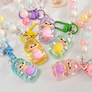 Holographic mermaid bead phone straps and keychains in colorful pastel resin finishes
