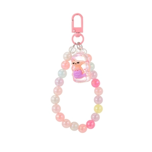 Pink mermaid beaded phone charm and keychain with dreamy pastel faux pearls and resin doll