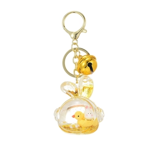 Cute bunny liquid quicksand keychain with yellow duck and white rabbit mini figures