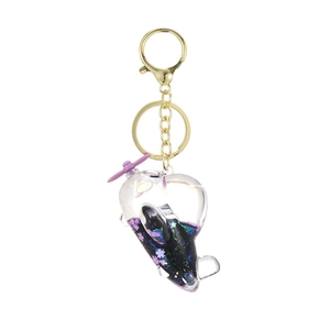 Creative heart-shaped liquid quicksand keychain with whale and blue star glitter charms