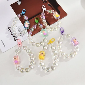 Iridescent Beaded Mermaid Keychain Acrylic Phone Charm Strap For Women Girls Colorful Bag Pendant Hanging Decoration Gift