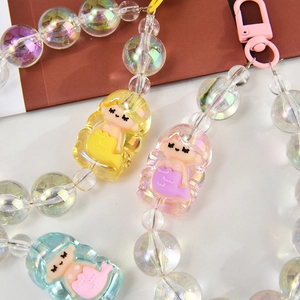 DIY colorful acrylic beaded mermaid charm strap for phones and bags with D-ring clasp