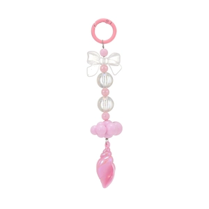 Cinturino per telefono con perline luminose, fiocco rosa, nuvole e ciondolo a conchiglia