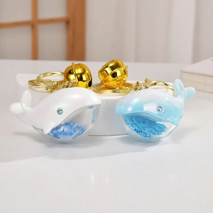 Charming laser acrylic whale keychains with liquid star glitter and gold bells