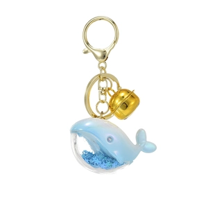 Laser acrylic whale keychain with blue star sequins and gold metal bell charm pendant