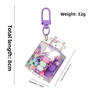 Detailed view of creative acrylic square oil bottle pendant with purple lobster clasp and beads