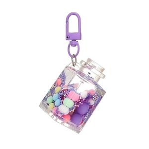 Creative purple sand bottle keychain with colorful beads and flowing liquid charm