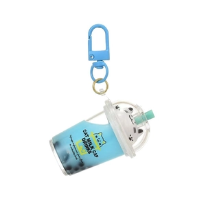 Creative blue bubble tea cat liquid quicksand keychain for bags and car keys