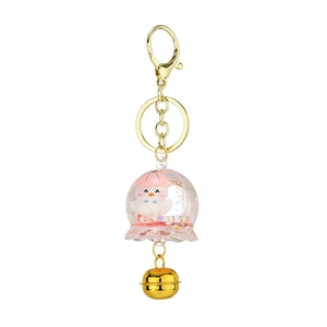 Porte-clés cloche oiseau dessin animé avec figurine de lapin et fermoir doré