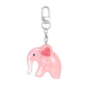 Cute pink acrylic elephant keychain with heart ears and silver metal spring hook
