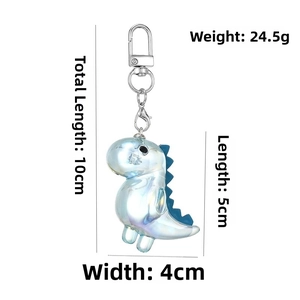 Iridescent acrylic dinosaur keychain with silver lobster clasp and size dimensions 10cm long