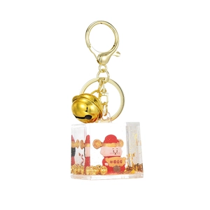 Creative liquid sand Caishen keychain with gold glitter and red lucky god figure