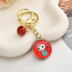 Chinese Zodiac Cartoon Animal Keychain Alloy Resin Keyring With Colorful Bell For Backpack Bag Charm Gift