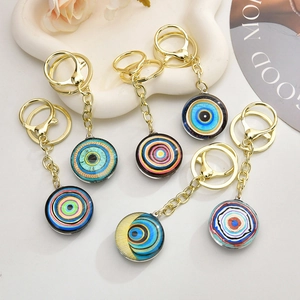Evil Eye Keychain Resin Round Pendant Gold Alloy Bag Charm Turkish Ethnic Style Accessory