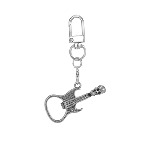 Retro silver creative skull electric guitar keychain with metal spring buckle and ring