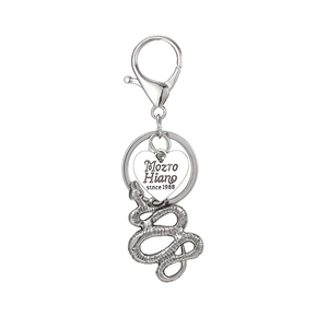 Silver hip hop skull motorcycle keychain with engraved heart tag and textured snake charm