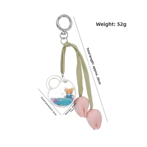 Detailed measurements for bear keychain with liquid-filled heart and tulip charms