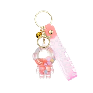 Pink liquid astronaut astronaut keychain with quicksand effect and pink bubble strap