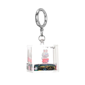 Cute bunny liquid quicksand acrylic keychain with stars and glitter in TV-shaped bottle