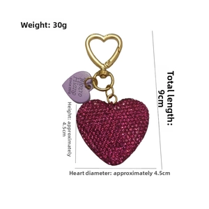 Pink rhinestone heart keychain with gold spring ring, weight 30g and length 9cm
