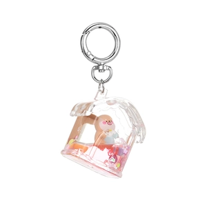 Cute panda liquid quicksand keychain in house-shaped bottle for school bags and gifts
