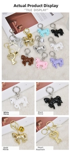 Colorful acrylic horse keychains with heart pendants and golden bells for bags