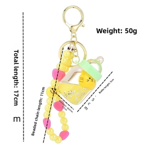Detailed dimensions of cat liquid quicksand keychain showing 17cm length and 50g weight