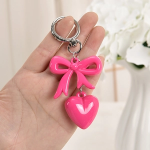 Sweet Heart Bowknot Keychain Bag Pendant Acrylic Resin Cute Korean Style Accessories Gift For Women Girls