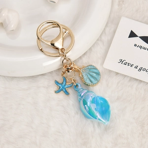 Iridescent Ocean Style Keychain Resin Starfish Shell Conch Pendants Alloy Metal Bag Charm Creative Pendant For Women