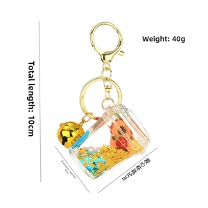 Detailed size specifications of Capybara liquid drifting heart-shaped keychain with blue fluid