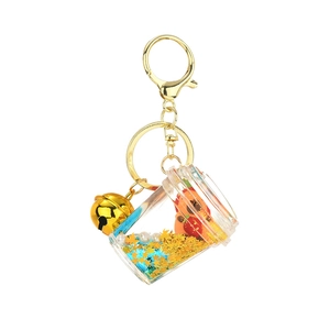 Capybara liquid drifting bottle keychain with blue fluid and golden lobster clasp