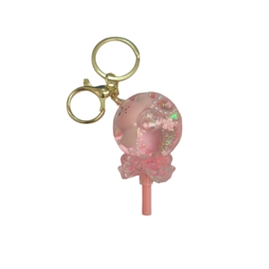 Pink Capybara rabbit liquid glitter lollipop keychain with gold lobster clasp