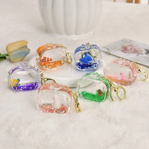Floating sea animal keychains with liquid and glitter in transparent acrylic cases