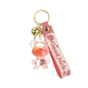 Cartoon Bär Schlüsselanhänger mit Treibsand-Effekt, rosa Schlaufe und Glöckchen